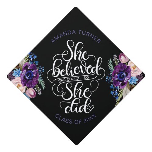 She believed she could so she did _ Watercolor Graduation Cap Topper