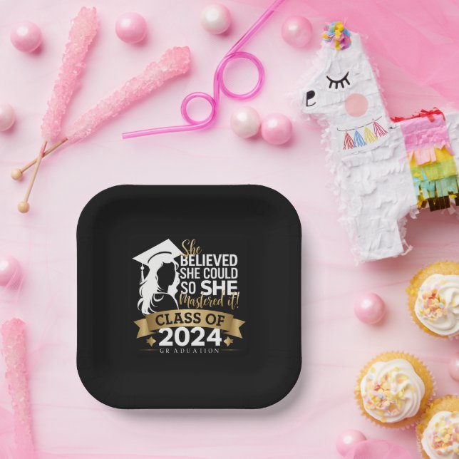 She Believed She Could So She Mastered It 2024 Paper Plates (Party)