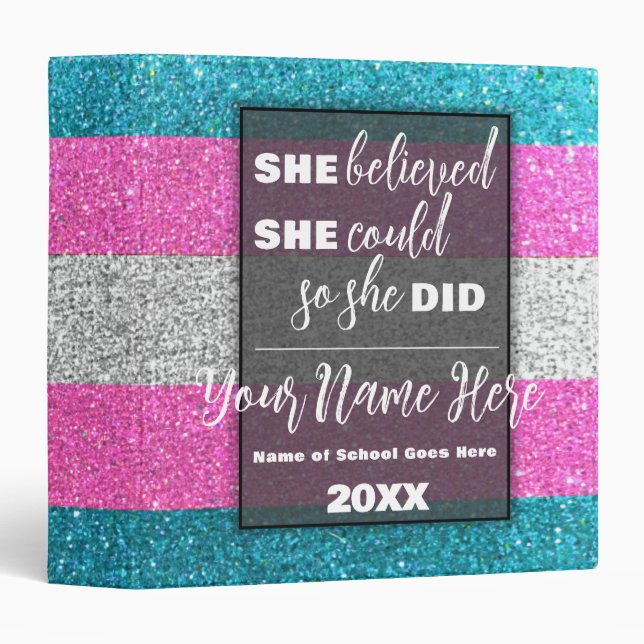 She Believed She Could Trans Flag Glitter Sparkles 3 Ring Binder (Front/Spine)