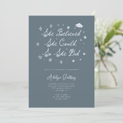She Believed Typography Slate Graduation Party Invitation