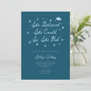 She Believed Typography Teal Graduation Party Invitation