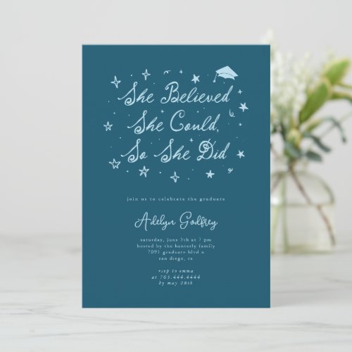 She Believed Typography Teal Graduation Party Invitation
