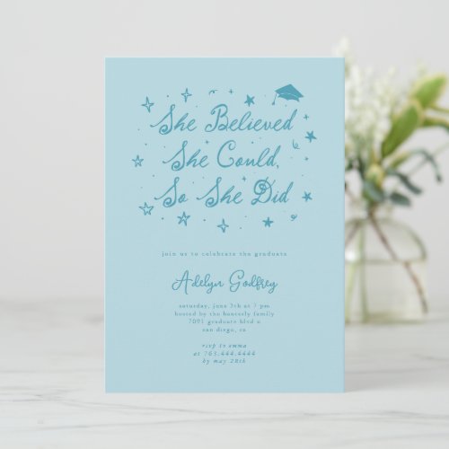 She Believed Typography Turquoise Grad Party Invitation