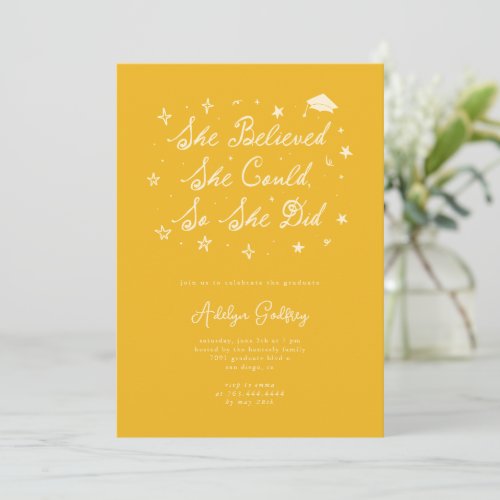 She Believed Typography Yellow Graduation Party Invitation