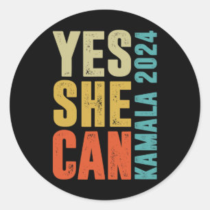 She Can Kamala 2024 Retro Colors  Classic Round Sticker