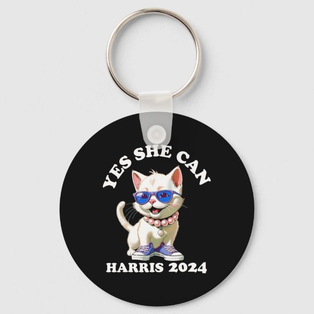 She Can Kamala Harris 2024 Cat Lady  Keychain (Front)