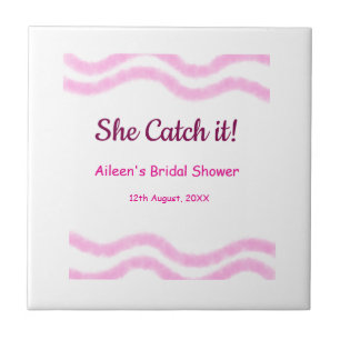 She Catch it pink spiral watercolor lines bridal Ceramic Tile