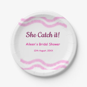 She Catch it pink spiral watercolor lines bridal Paper Plates