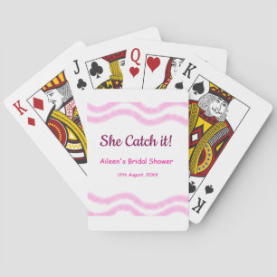 She Catch it pink spiral watercolor lines bridal  Poker Cards
