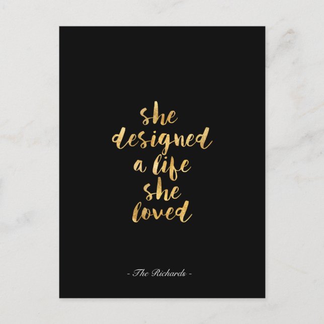 She Designed a Life She Loved with faux gold foil Postcard (Front)