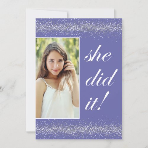 She Did It 2 Photo Silver Glitter Graduation Announcement