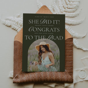 She Did It   Arch Hybrid Font Modern Graduation Invitation