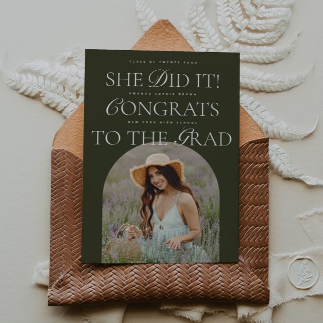 She Did It | Arch Hybrid Font Modern Graduation Invitation (Creator Uploaded)