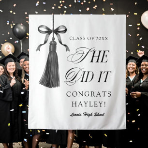 She Did It Black Bow Graduation Party Tapestry