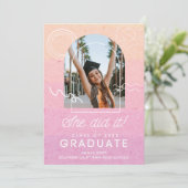 She Did It Colorful Photo Girl Graduation Invitation (Standing Front)