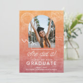 She Did It Colorful Photo Girl Graduation Invitation (Standing Front)