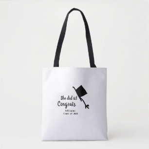 She did it congrats graduation add student name ye tote bag