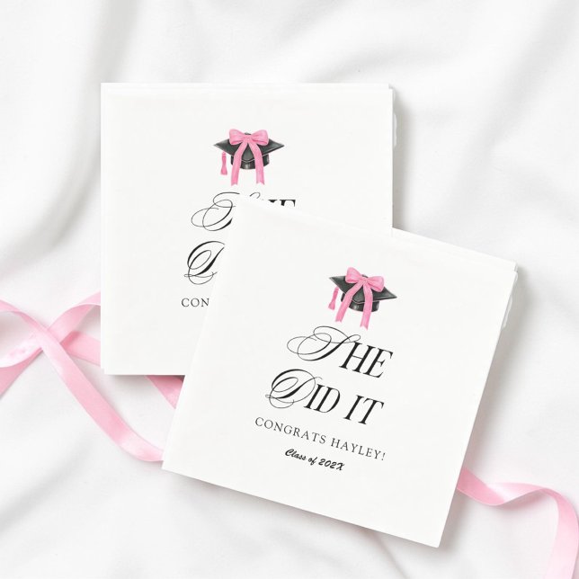 She Did It Coquette Girly Graduation Party Napkins (Creator Uploaded)