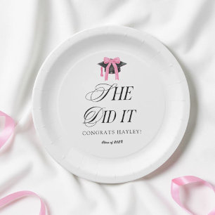 She Did It Coquette Girly Graduation Party Paper Plates