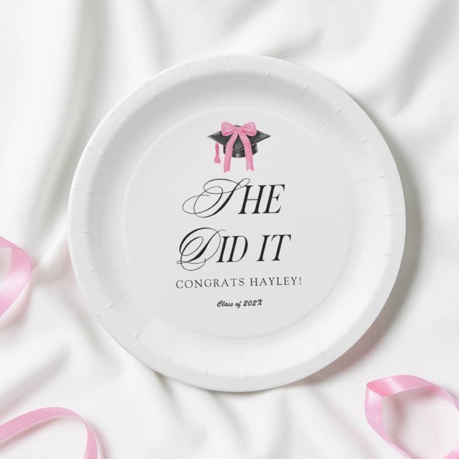 She Did It Coquette Girly Graduation Party Paper Plates (Creator Uploaded)