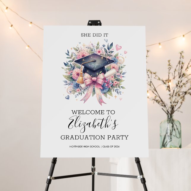 She Did It Coquette Graduation Party Welcome Sign  (In Situ (Stand))