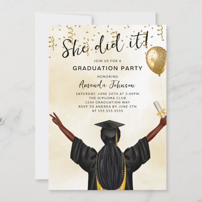 She Did It Female Graduation Party Invitation (Front)