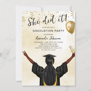 She Did It Female Graduation Party Invitation