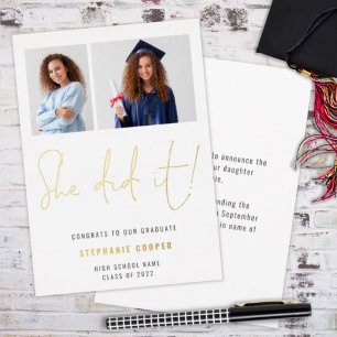 She Did It Grad Announcement 2 Photo Foil