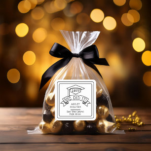 She Did It Grad Cap Graduation Name   School  Square Sticker