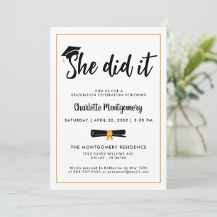 She Did It Grad Cap Tassel Graduation Party Photo Invitation