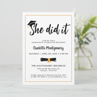 She Did It Grad Cap Tassel Graduation Party Photo  Invitation