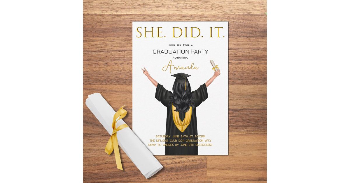 She Did It Graduation Invitation | Zazzle