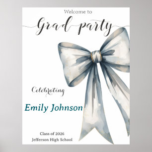 She did it Graduation invitation Photo Blue Bow Poster