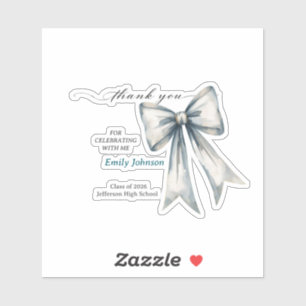 She did it Graduation invitation Photo Blue Bow  Sticker