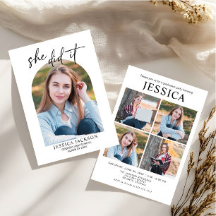 She Did It Graduation Multi Photo Invitation