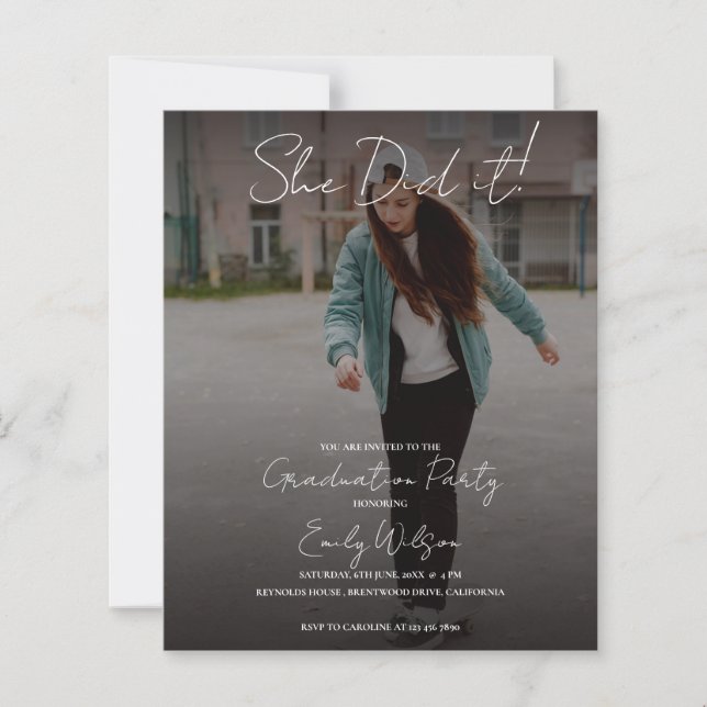 She Did It Graduation Multi Photo Party Invitation (Front)