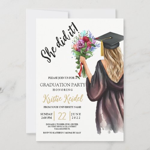 She did it Graduation Party Invitation