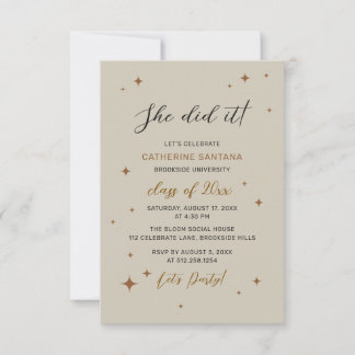 She Did It Graduation Party Invitation Elegant