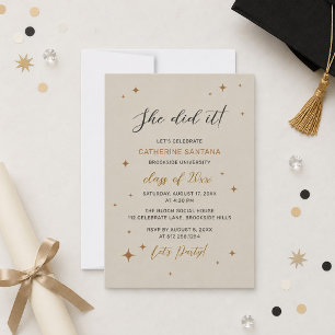 She Did It Graduation Party Invitation Elegant