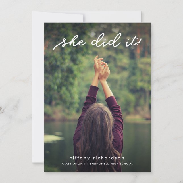 She Did It | Graduation Party Invite with Photo (Front)