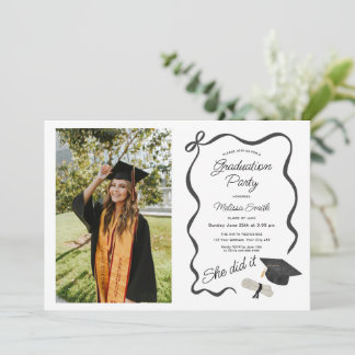 She Did It Graduation Party Photo Invitation