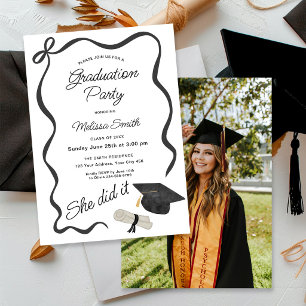 She Did It Graduation Party Photo Invitation