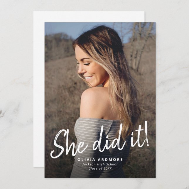 She Did It! Graduation Photo Invitation (Front/Back)