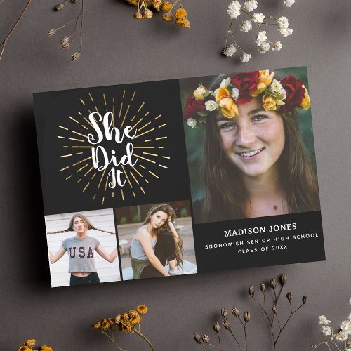 She Did It Graduation Photo Invitation