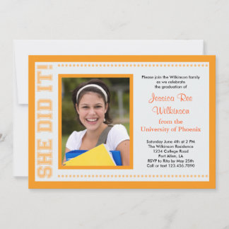 She Did It! Graduation Photo Invitation