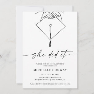 She Did It Hat and Tassel Graduation Party Invitation