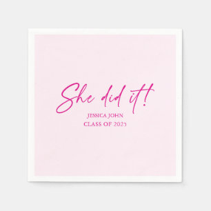 She did it minimal cute pink Graduation Party Napkins