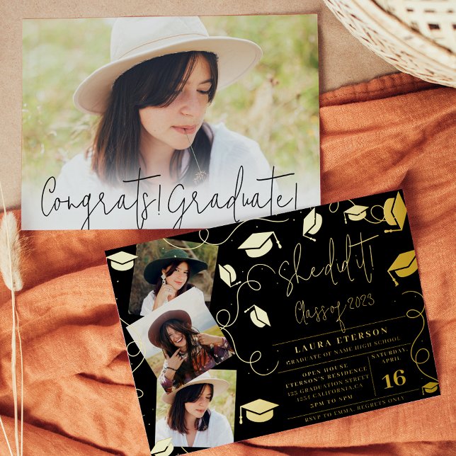 She did it Modern black chic photo graduation Foil Invitation (Creator Uploaded)