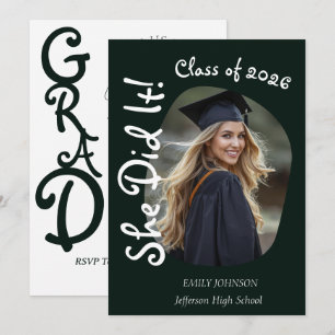 She Did It! Modern Photo Graduation Party Invitation