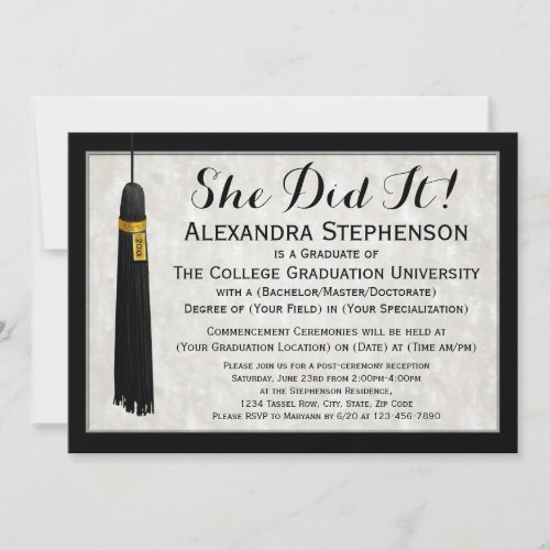 She Did It Tassel College Graduation Card